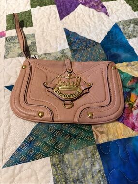 Juicy Couture Pink Leather Wristlet Wallet Bag w/ Gold Crown